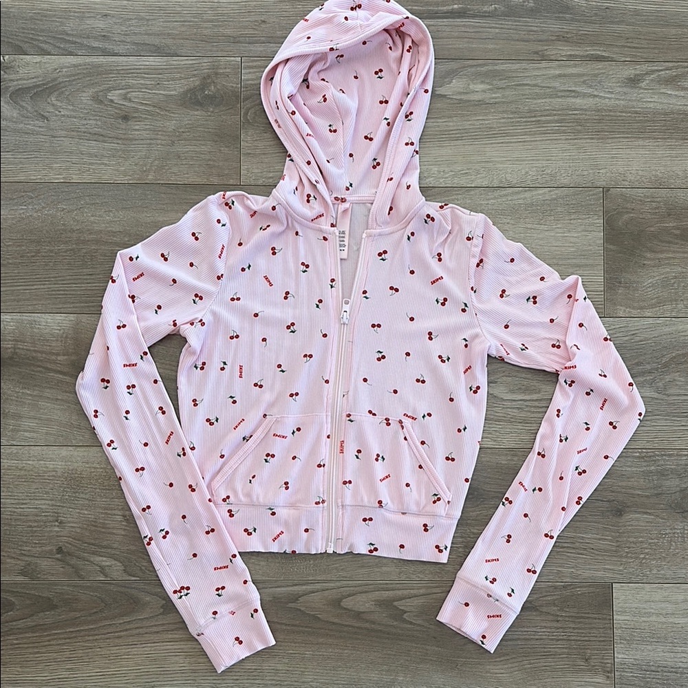 SKIMS Cherry Print Zip-Up Hoodie